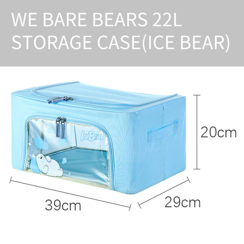 MINISO We Bare Bears Rak Box Kain Serbaguna Storage Kain Ritsleting 22L