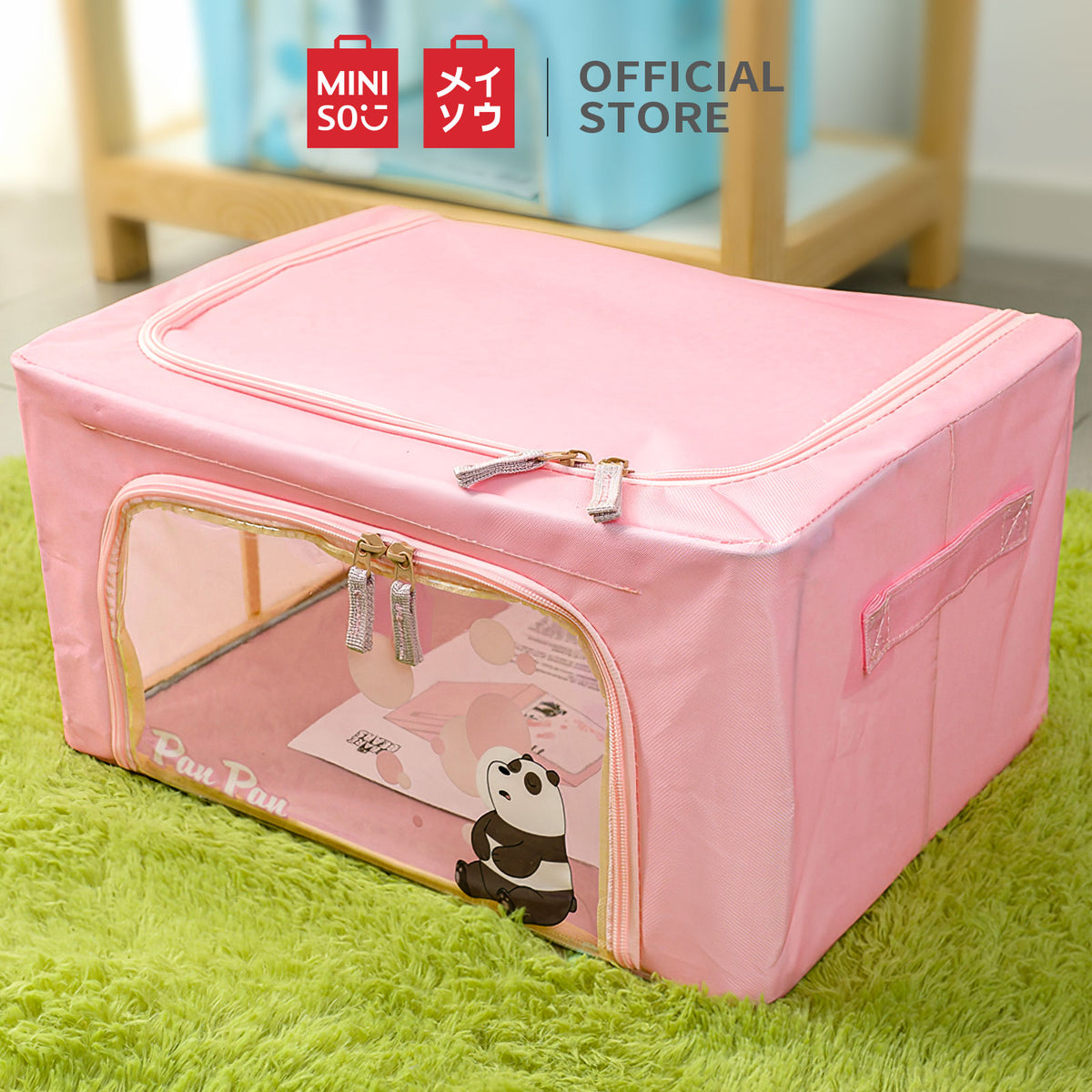 MINISO We Bare Bears Rak Box Kain Serbaguna Storage Kain Ritsleting 22L