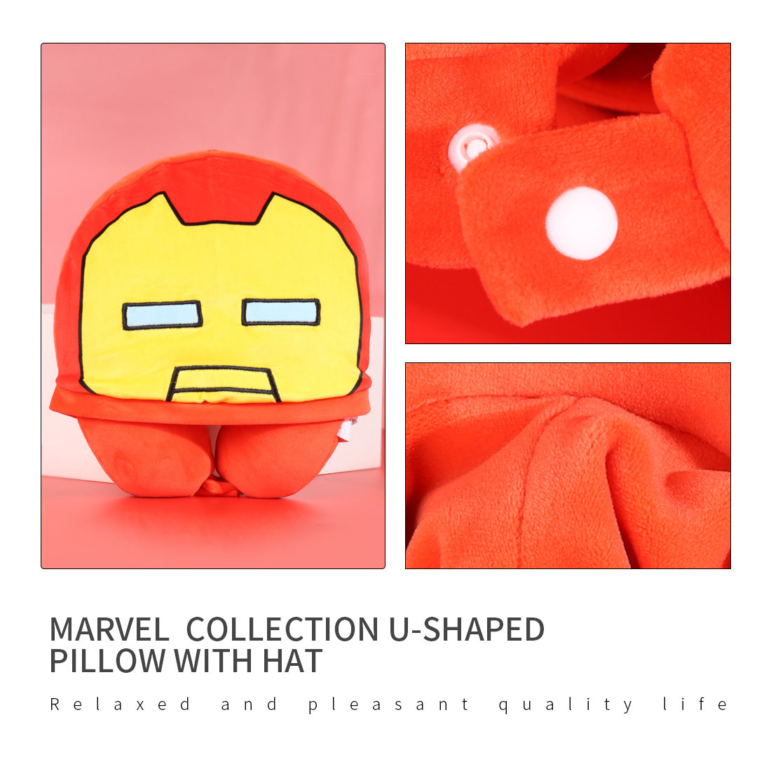MINISO X MARVEL Bantal Leher Berbentuk U dengan Bantal Perjalanan Topi