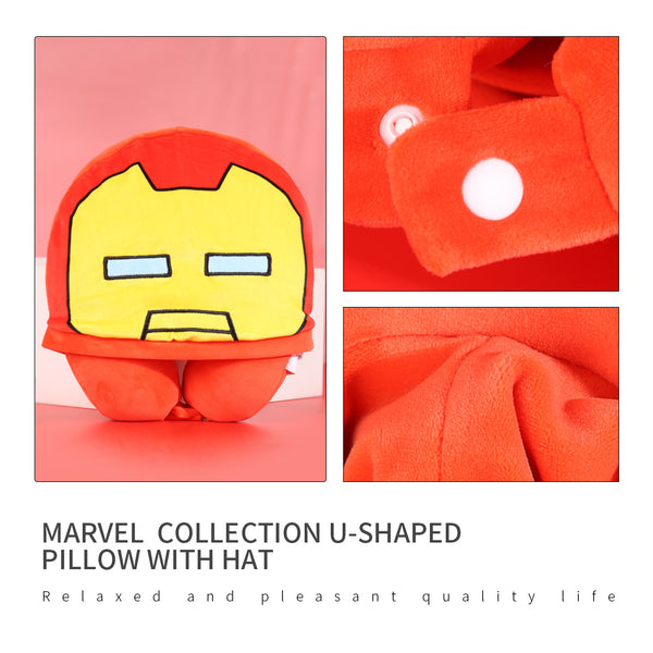 MINISO X MARVEL Bantal Leher Berbentuk U dengan Bantal Perjalanan Topi