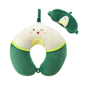 MINISO Bantal Leher Bantal Kepala Travel Mobil Lembut Motif Dengan Blindfold