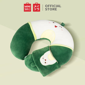 MINISO Bantal Leher Bantal Kepala Travel Mobil Lembut Motif Dengan Blindfold