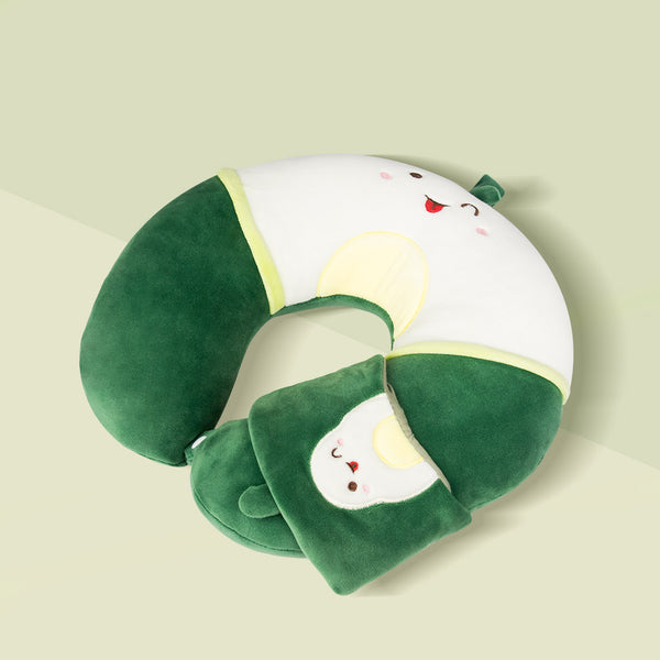 MINISO Bantal Leher Bantal Kepala Travel Mobil Lembut Motif Dengan Blindfold