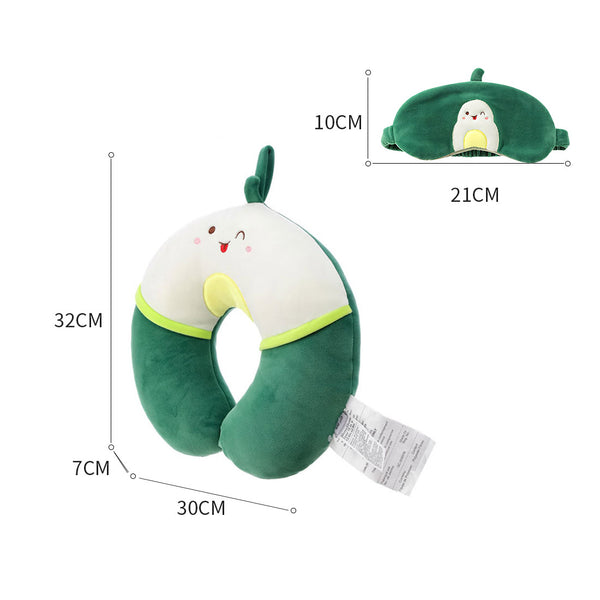 MINISO Bantal Leher Bantal Kepala Travel Mobil Lembut Motif Dengan Blindfold