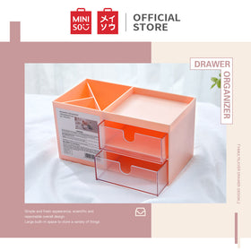 MINISO Rak Kosmetik Kotak Penyimpanan Serbaguna Tempat Makeup Cosmetic Organizer Alat Tulis Storage Plastik Multifungsi Meja 2 Laci