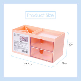 MINISO Rak Kosmetik Kotak Penyimpanan Serbaguna Tempat Makeup Cosmetic Organizer Alat Tulis Storage Plastik Multifungsi Meja 2 Laci