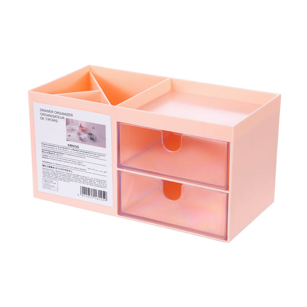 MINISO Rak Kosmetik Kotak Penyimpanan Serbaguna Tempat Makeup Cosmetic Organizer Alat Tulis Storage Plastik Multifungsi Meja 2 Laci
