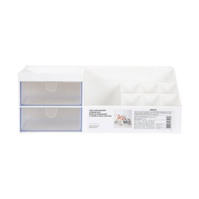 MINISO Rak Kosmetik Kotak Penyimpanan Makeup Cosmetic Tempat Lipstik Organizer Storage Plastik Multifungsi Meja Besar 2 Laci