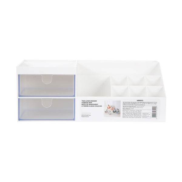 MINISO Rak Kosmetik Kotak Penyimpanan Makeup Cosmetic Tempat Lipstik Organizer Storage Plastik Multifungsi Meja Besar 2 Laci