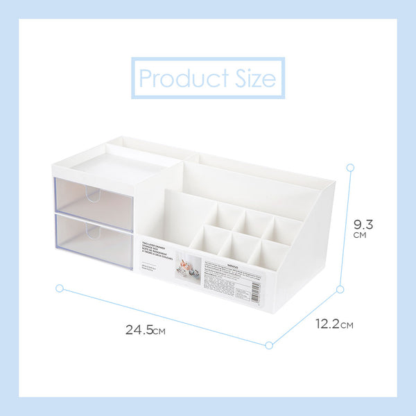 MINISO Rak Kosmetik Kotak Penyimpanan Makeup Cosmetic Tempat Lipstik Organizer Storage Plastik Multifungsi Meja Besar 2 Laci