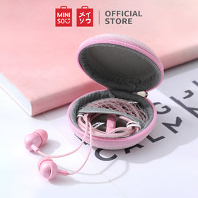 MINISO Headset Earphone Headphone Kabel dengan Tempat Tas Penyimpanan Bulat Gliter Mic microphone Earbuds in Ear Noise Cancelling Awet Universal Stereo Jawab Akhiri Panggilan Musik Hp Laptop PC Original Bass Gaming Wanita Pria Simple Masuk Telinga Android