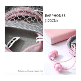 MINISO Headset Earphone Headphone Kabel dengan Tempat Tas Penyimpanan Bulat Gliter Mic microphone Earbuds in Ear Noise Cancelling Awet Universal Stereo Jawab Akhiri Panggilan Musik Hp Laptop PC Original Bass Gaming Wanita Pria Simple Masuk Telinga Android