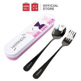 MINISO Boneka Inggris Stainless Steel Set Alat Makan Sendok+Garpu Anak Peralatan Makan