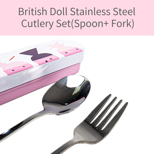MINISO Boneka Inggris Stainless Steel Set Alat Makan Sendok+Garpu Anak Peralatan Makan