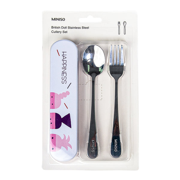 MINISO Boneka Inggris Stainless Steel Set Alat Makan Sendok+Garpu Anak Peralatan Makan