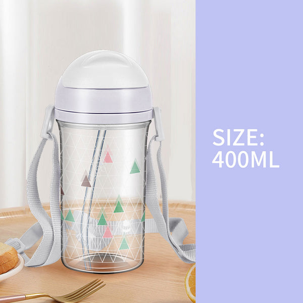 MINISO Botol Minum Plastik 400ml Plastic Cute Water Bottle w Tali Sedotan Botol Air Lucu utuk Anak We Bare Bears