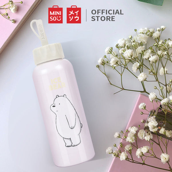 MINISO X We Bare Bears Botol Minum Air Kaca Karakter Lucu Gelas Bottle 300ml