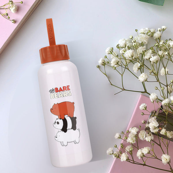 MINISO X We Bare Bears Botol Minum Air Kaca Karakter Lucu Gelas Bottle 300ml