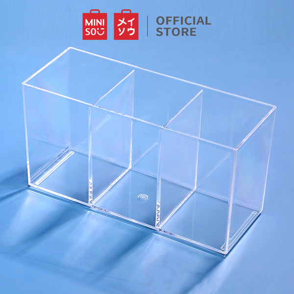MINISO Rak Penyimpanan Kuas Makeup Tiga Kisi Transparan Multifungsi
