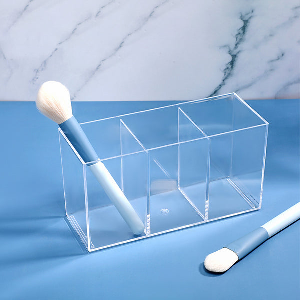 MINISO Rak Penyimpanan Kuas Makeup Tiga Kisi Transparan Multifungsi