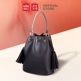 MINISO Tas Bahu Wanita Totebag Sling Bag Bucket Simple Polos Rumbai