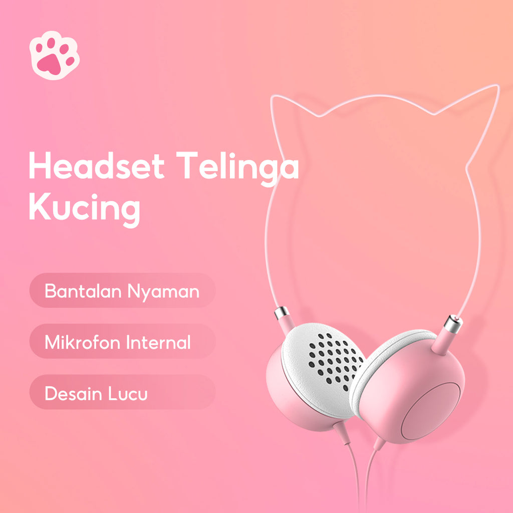 MINISO Headset Headphone Earphone On Ear Kabel Telinga Kucing Cat Ears