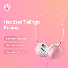 MINISO Headset Headphone Earphone On Ear Kabel Telinga Kucing Cat Ears