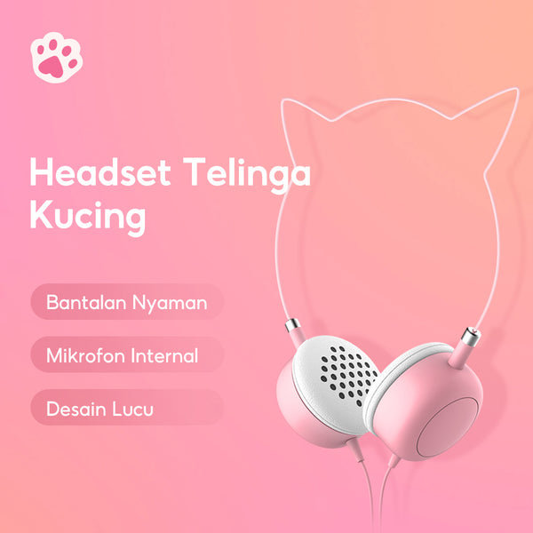 MINISO Headset Headphone Earphone On Ear Kabel Telinga Kucing Cat Ears