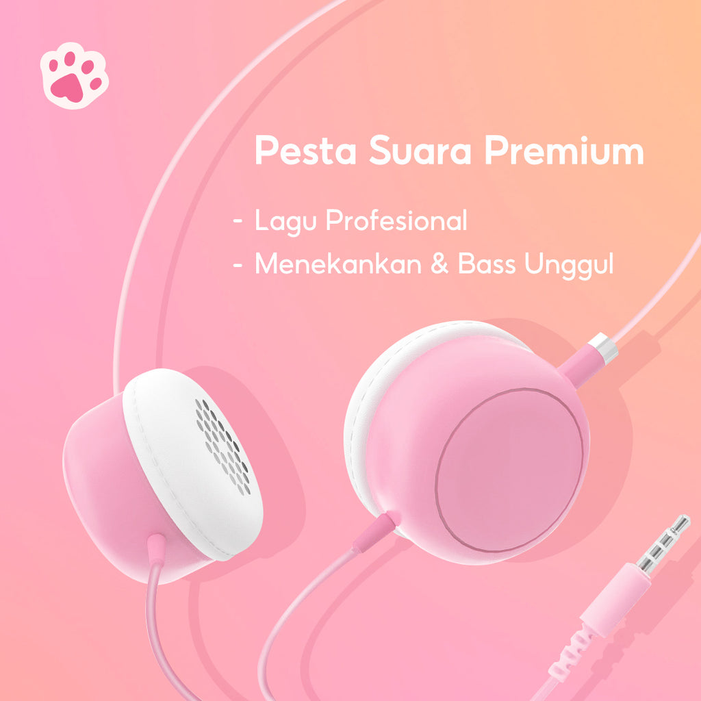 MINISO Headset Headphone Earphone On Ear Kabel Telinga Kucing Cat Ears