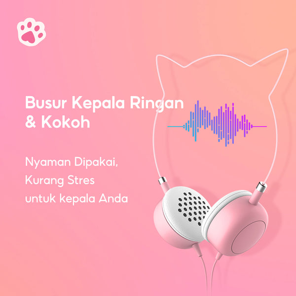 MINISO Headset Headphone Earphone On Ear Kabel Telinga Kucing Cat Ears