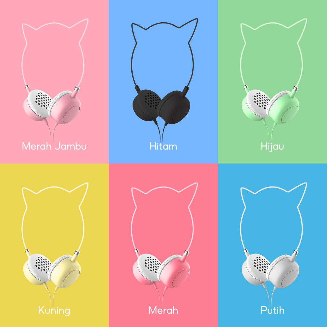 MINISO Headset Headphone Earphone On Ear Kabel Telinga Kucing Cat Ears