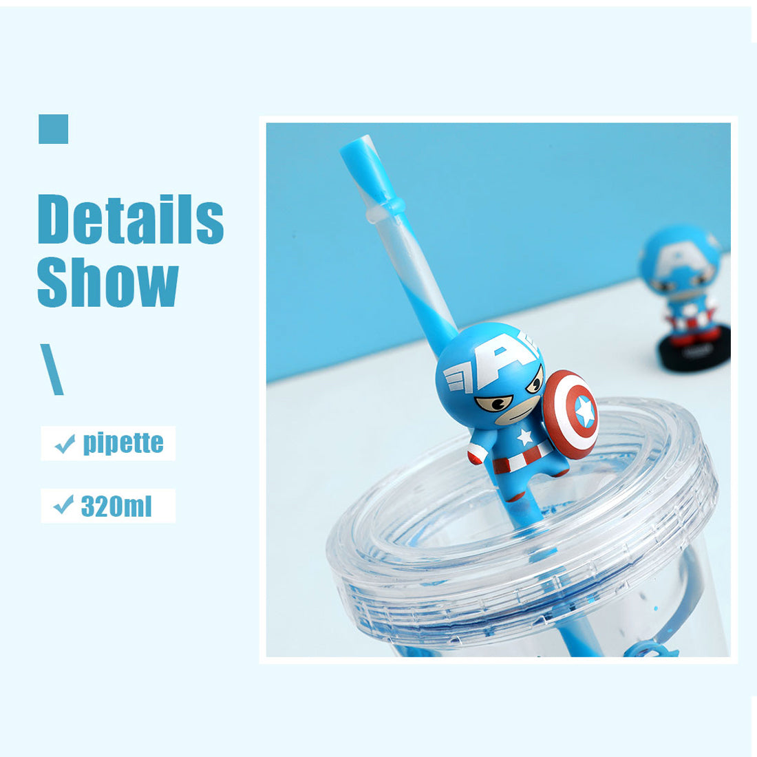 MINISO Marvel Botol Air Portable Dengan Sedotan Water Bottle 320Ml