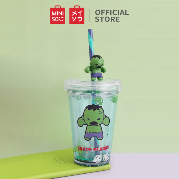 MINISO X MARVEL Tumbler dengan Tutup dan Botol Air Sedotan 320ml