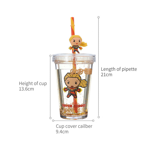 MINISO X MARVEL Tumbler dengan Tutup dan Botol Air Sedotan 320ml