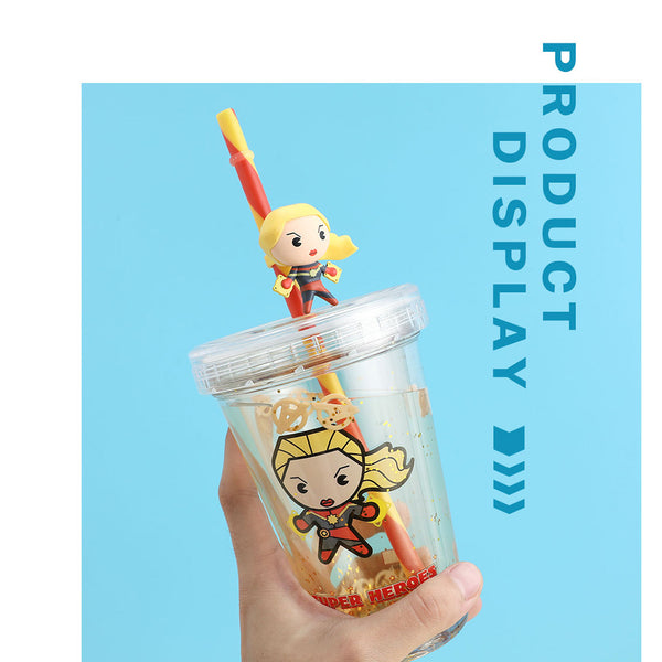 MINISO X MARVEL Tumbler dengan Tutup dan Botol Air Sedotan 320ml