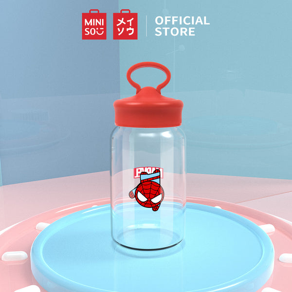 MINISO X MARVEL Botol Air Kaca dengan Tutup 450ml