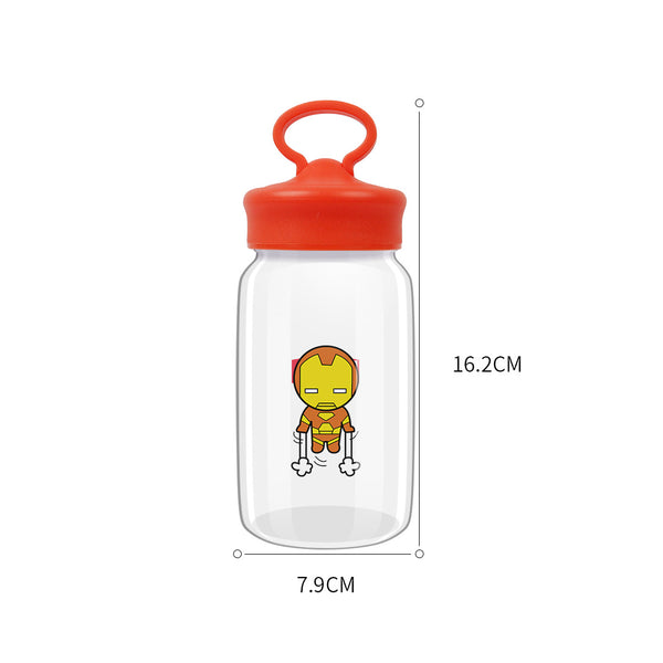 MINISO X MARVEL Botol Air Kaca dengan Tutup 450ml