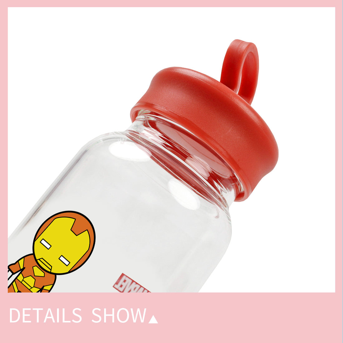 MINISO X MARVEL Botol Air Kaca dengan Tutup 450ml