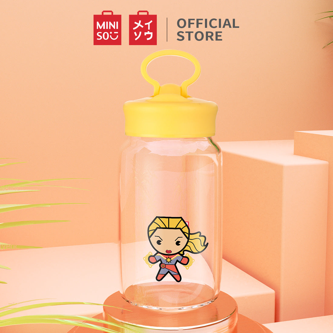 MINISO X MARVEL Botol Air Kaca dengan Tutup 450ml
