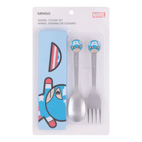 MINISO Marvel Set Sendok Garpu 2 Pcs Traveling Travel Peralatan Makan Tableware Portable Alat Stainless Alat Makan Set Cutlery Stainless Anak Dewasa Fork Spoon Dapur Karakter Lucu Colorful Berkualitas High Quality Premium