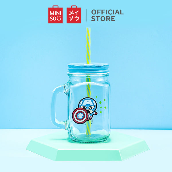 MINISO X MARVEL Botol Minum Tumbler Tempat Air Minum Sedotan Straw Kaca 470ml/710ml