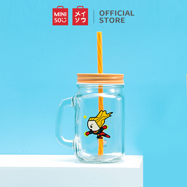 MINISO X MARVEL Botol Minum Tumbler Tempat Air Minum Sedotan Straw Kaca 470ml/710ml