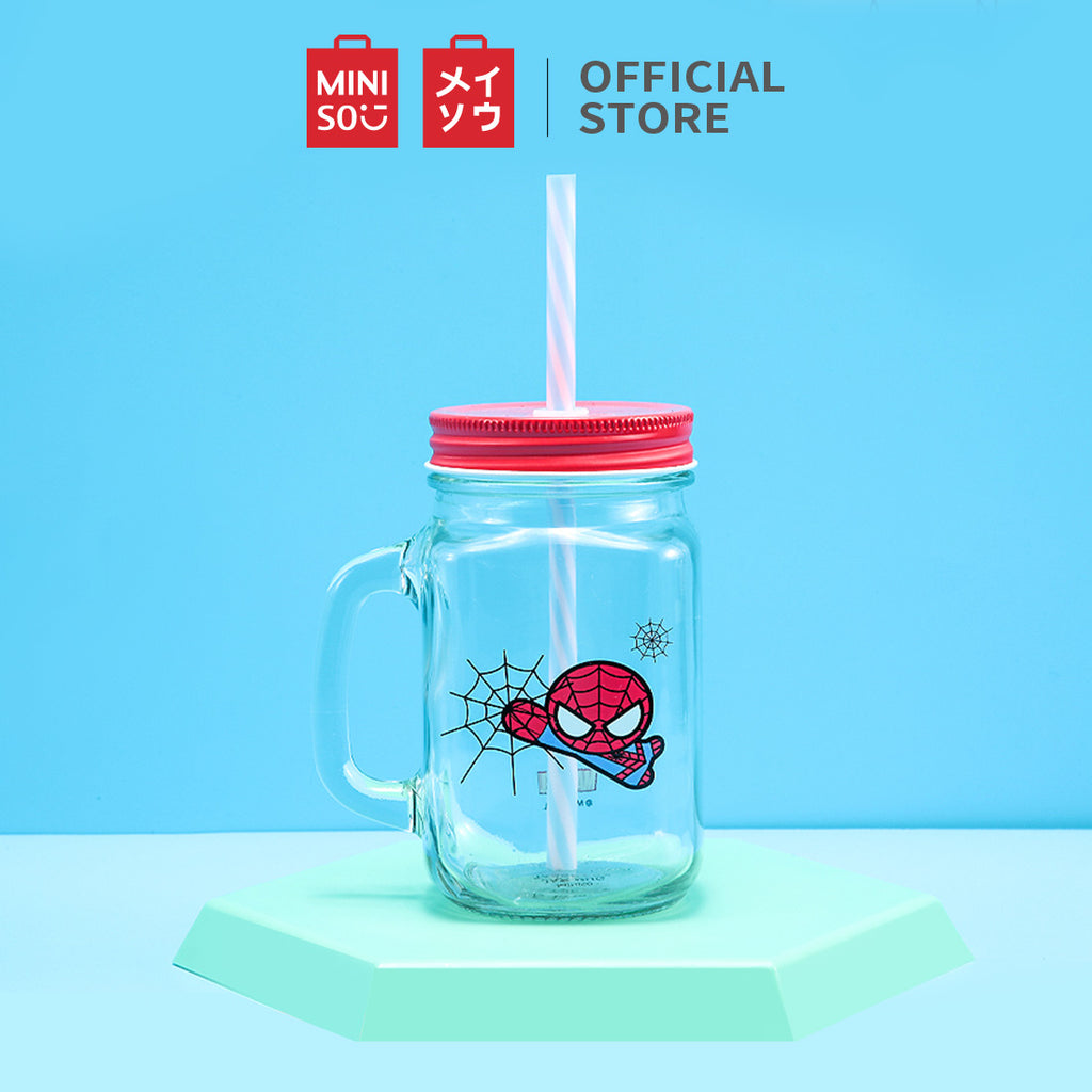 MINISO X MARVEL Botol Minum Tumbler Tempat Air Minum Sedotan Straw Kaca 470ml/710ml