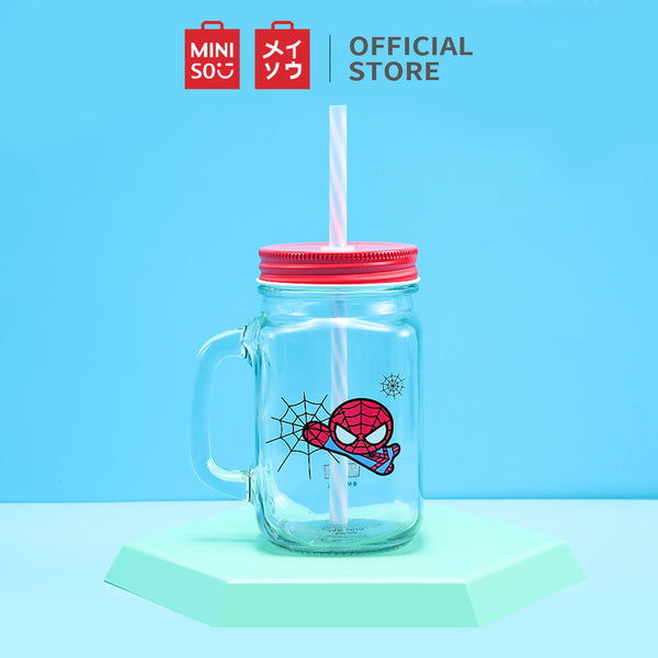 MINISO X MARVEL Botol Minum Tumbler Tempat Air Minum Sedotan Straw Kaca 470ml/710ml