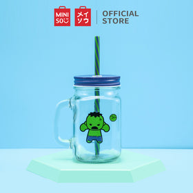 MINISO X MARVEL Botol Minum Tumbler Tempat Air Minum Sedotan Straw Kaca 470ml/710ml