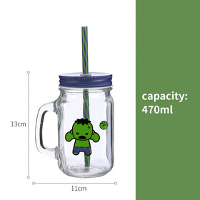 MINISO X MARVEL Botol Minum Tumbler Tempat Air Minum Sedotan Straw Kaca 470ml/710ml