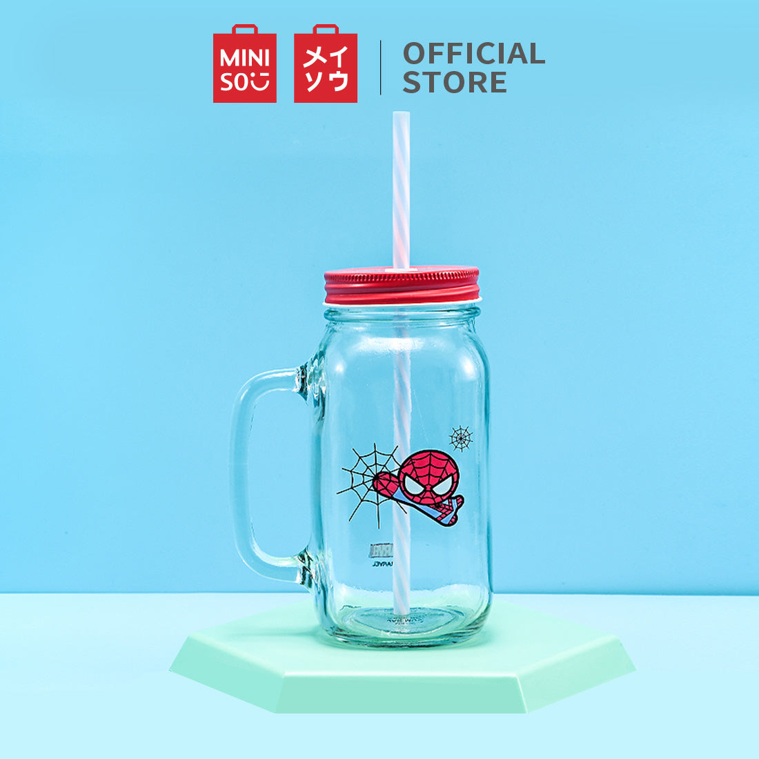 MINISO X MARVEL Botol Minum Tumbler Tempat Air Minum Sedotan Straw Kaca 470ml/710ml