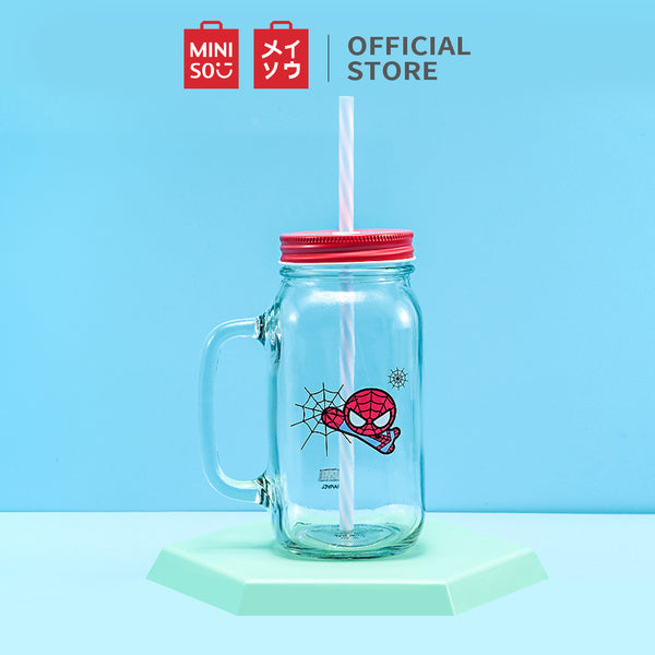 MINISO X MARVEL Botol Minum Tumbler Tempat Air Minum Sedotan Straw Kaca 470ml/710ml
