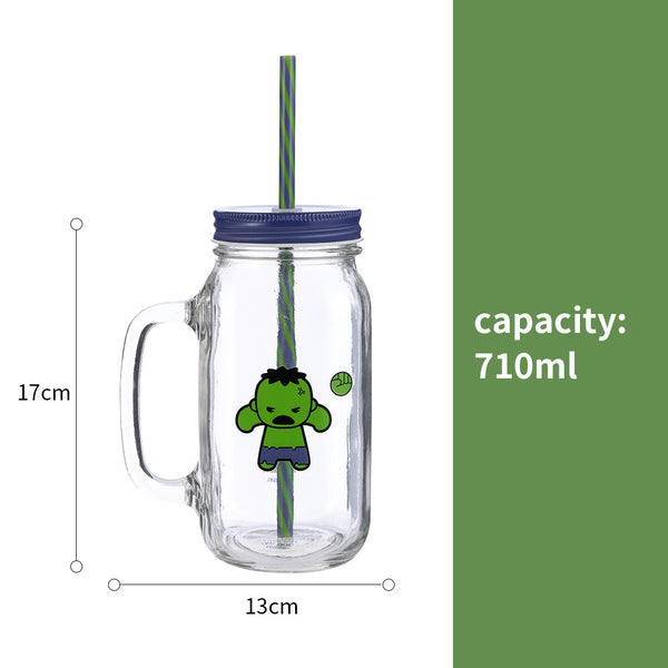 MINISO X MARVEL Botol Minum Tumbler Tempat Air Minum Sedotan Straw Kaca 470ml/710ml