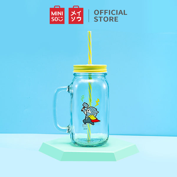MINISO X MARVEL Botol Minum Tumbler Tempat Air Minum Sedotan Straw Kaca 470ml/710ml